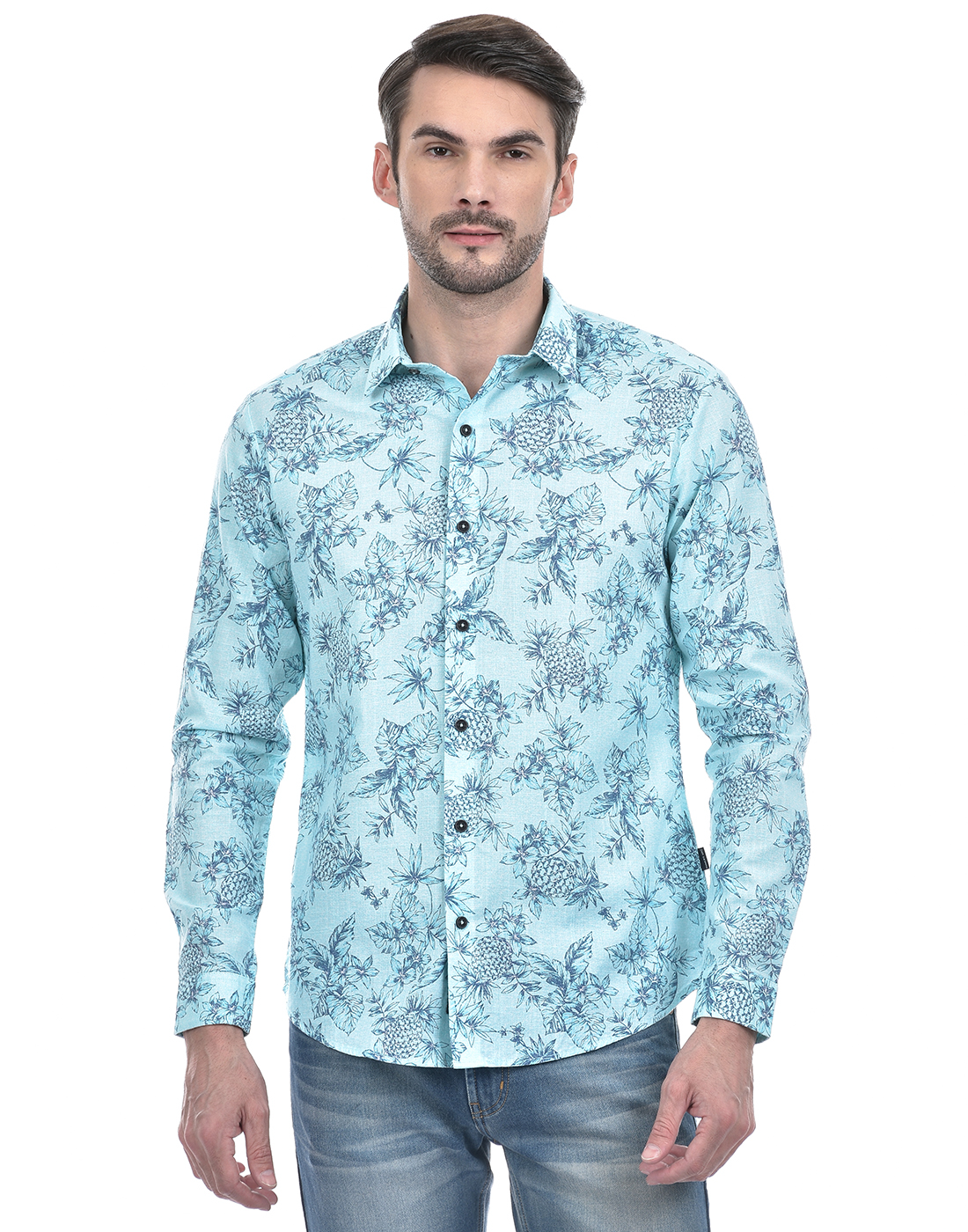 Numero Uno Men Floral Print Light Blue Shirt